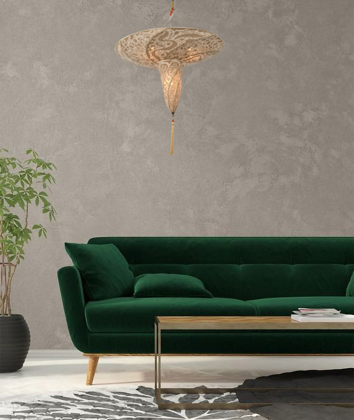 4-Light Beige Fabric Pattern Chandelier With A Bronze Frame