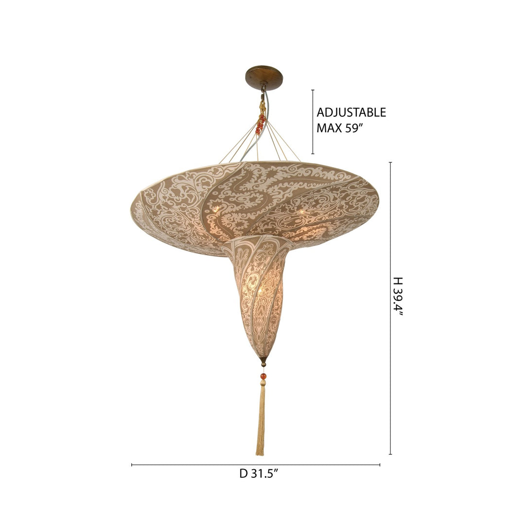 4-Light Beige Fabric Pattern Chandelier With A Bronze Frame