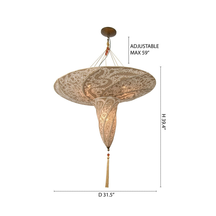 4-Light Beige Fabric Pattern Chandelier With A Bronze Frame