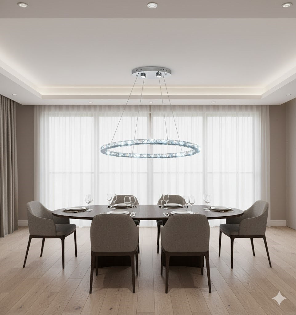 6-Light Chrome Led Chandelier With Clear Crystal Accents