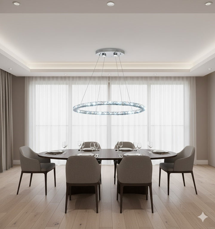 6-Light Chrome Led Chandelier With Clear Crystal Accents
