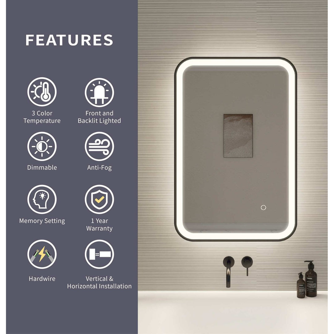 30 Inch Rectangle Led Front And Backlit Wall Mirror In Black