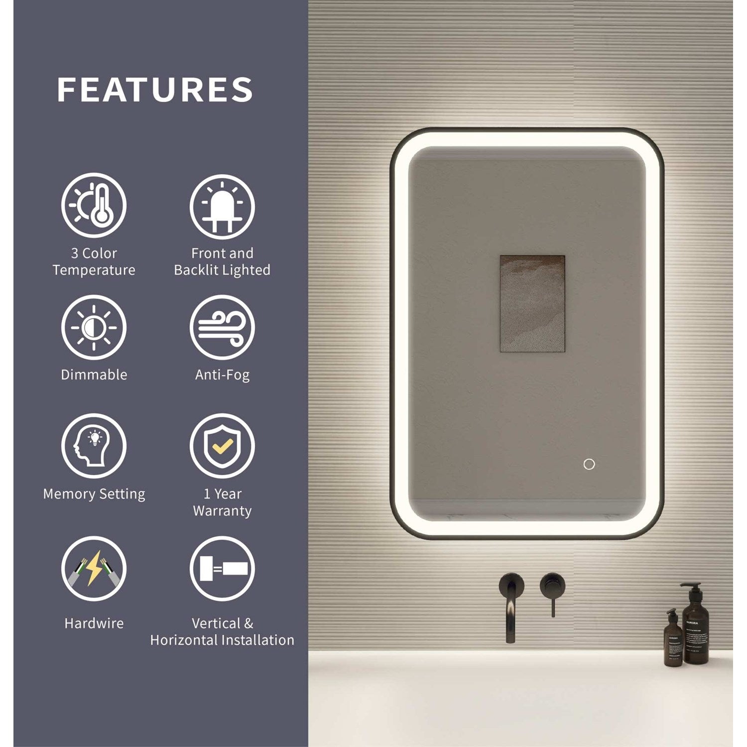30 Inch Rectangle Led Front And Backlit Wall Mirror In Black
