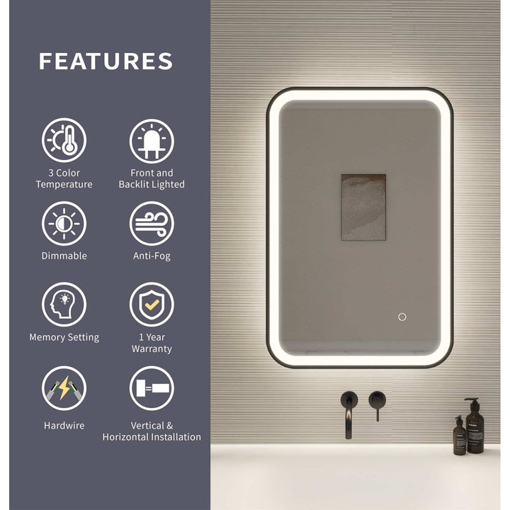 30 Inch Rectangle Led Front And Backlit Wall Mirror In Black