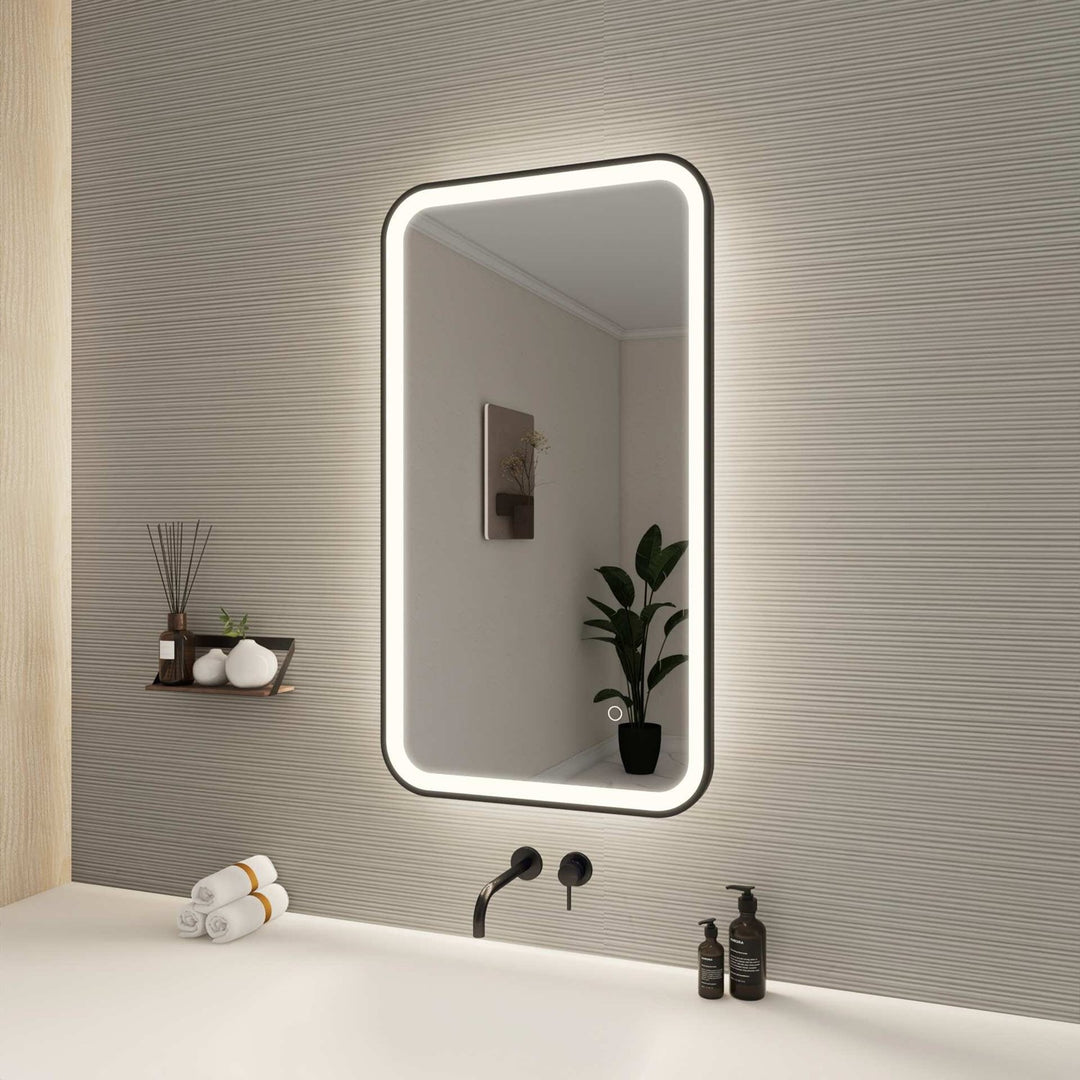 36 Inch Rectangle Led Front And Backlit Wall Mirror In Black