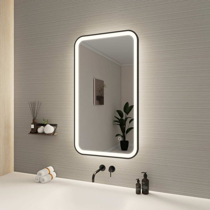 36 Inch Rectangle Led Front And Backlit Wall Mirror In Black