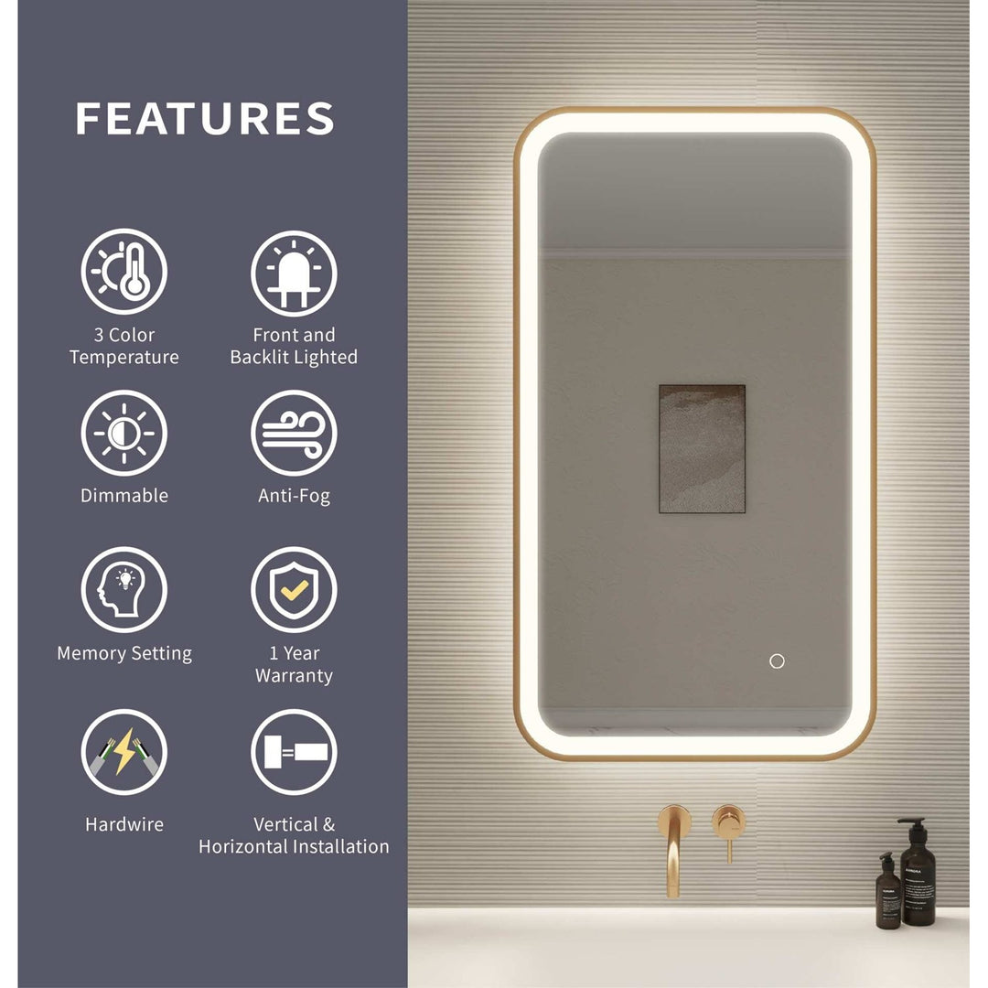 36 Inch Rectangle Led Front And Backlit Wall Mirror In Satin Gold
