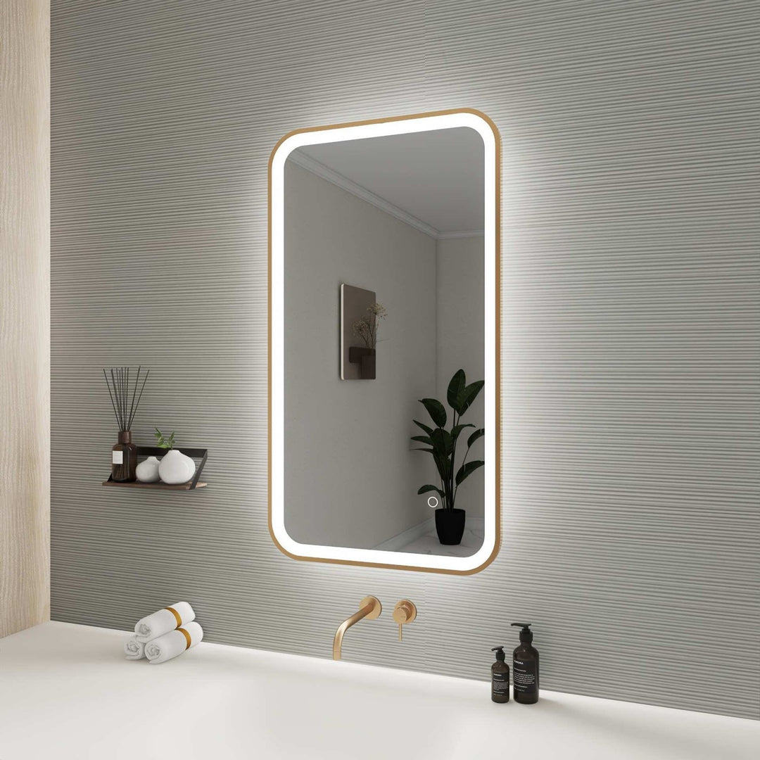 36 Inch Rectangle Led Front And Backlit Wall Mirror In Satin Gold