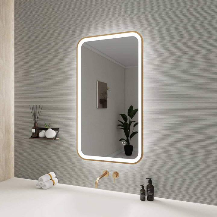 36 Inch Rectangle Led Front And Backlit Wall Mirror In Satin Gold
