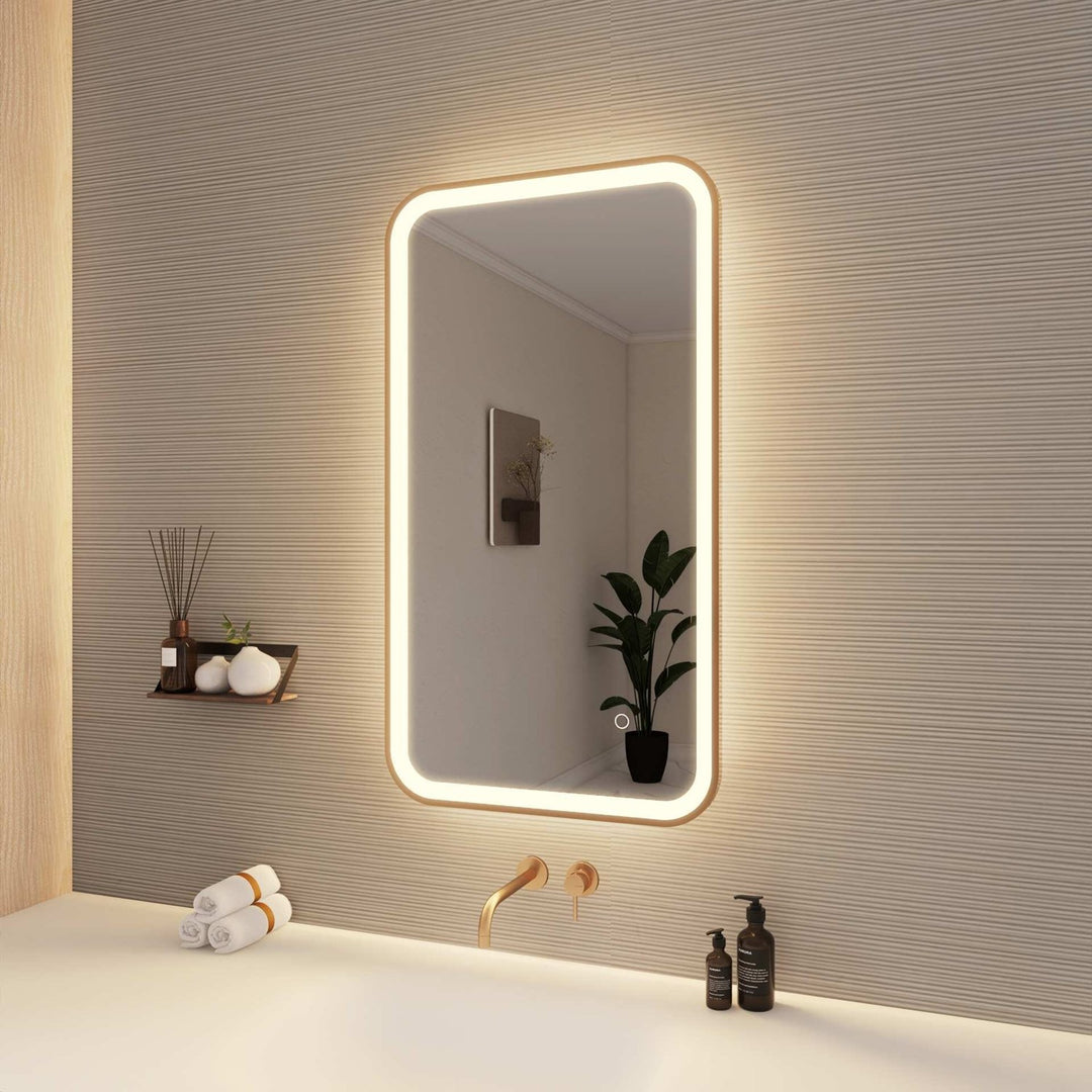 36 Inch Rectangle Led Front And Backlit Wall Mirror In Satin Gold
