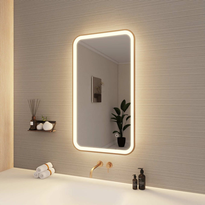 36 Inch Rectangle Led Front And Backlit Wall Mirror In Satin Gold