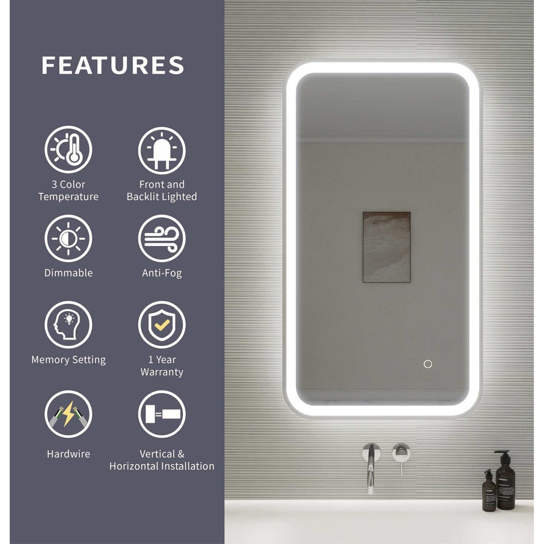 36 Inch Rectangle Led Front And Backlit Wall Mirror In Silver