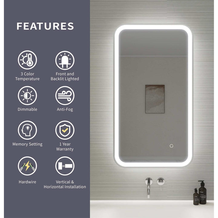 36 Inch Rectangle Led Front And Backlit Wall Mirror In Silver