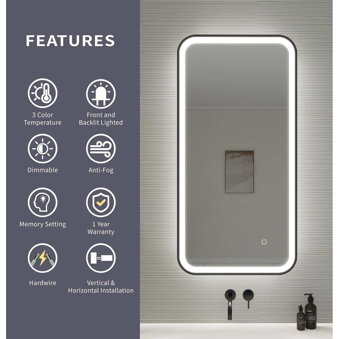 40 Inch Rectangle Led Front And Backlit Wall Mirror In Black