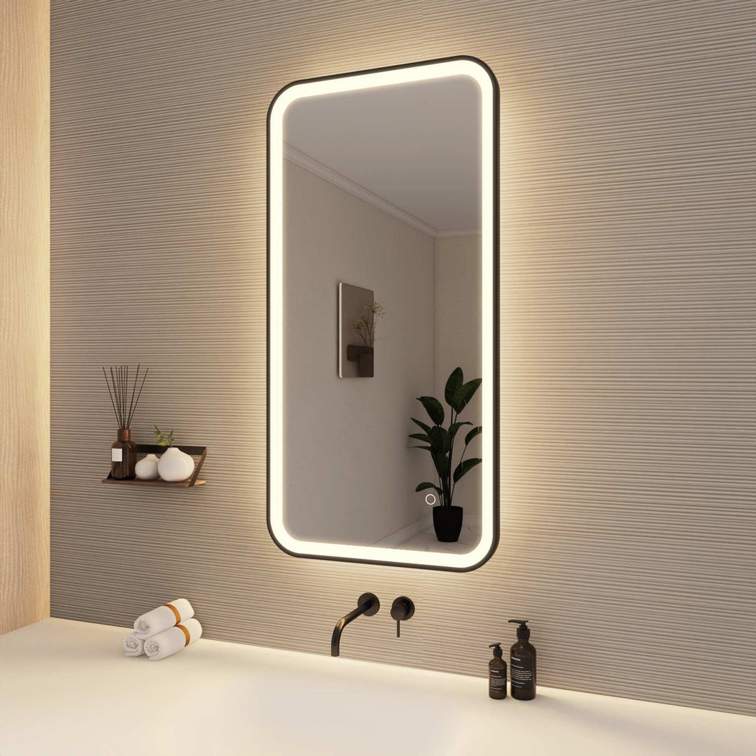 40 Inch Rectangle Led Front And Backlit Wall Mirror In Black