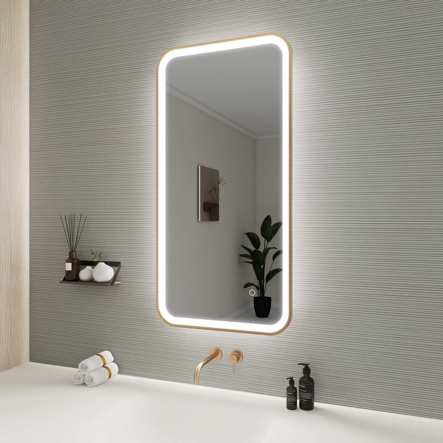 40 Inch Rectangle Led Front And Backlit Wall Mirror In Satin Gold
