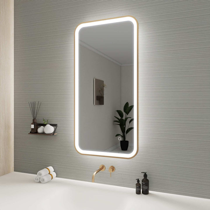 40 Inch Rectangle Led Front And Backlit Wall Mirror In Satin Gold