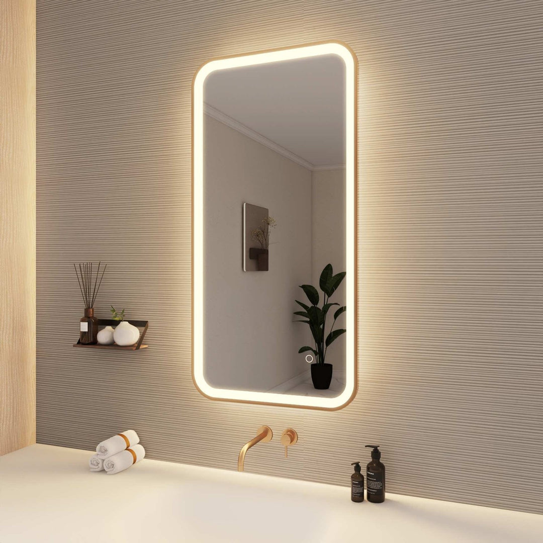 40 Inch Rectangle Led Front And Backlit Wall Mirror In Satin Gold