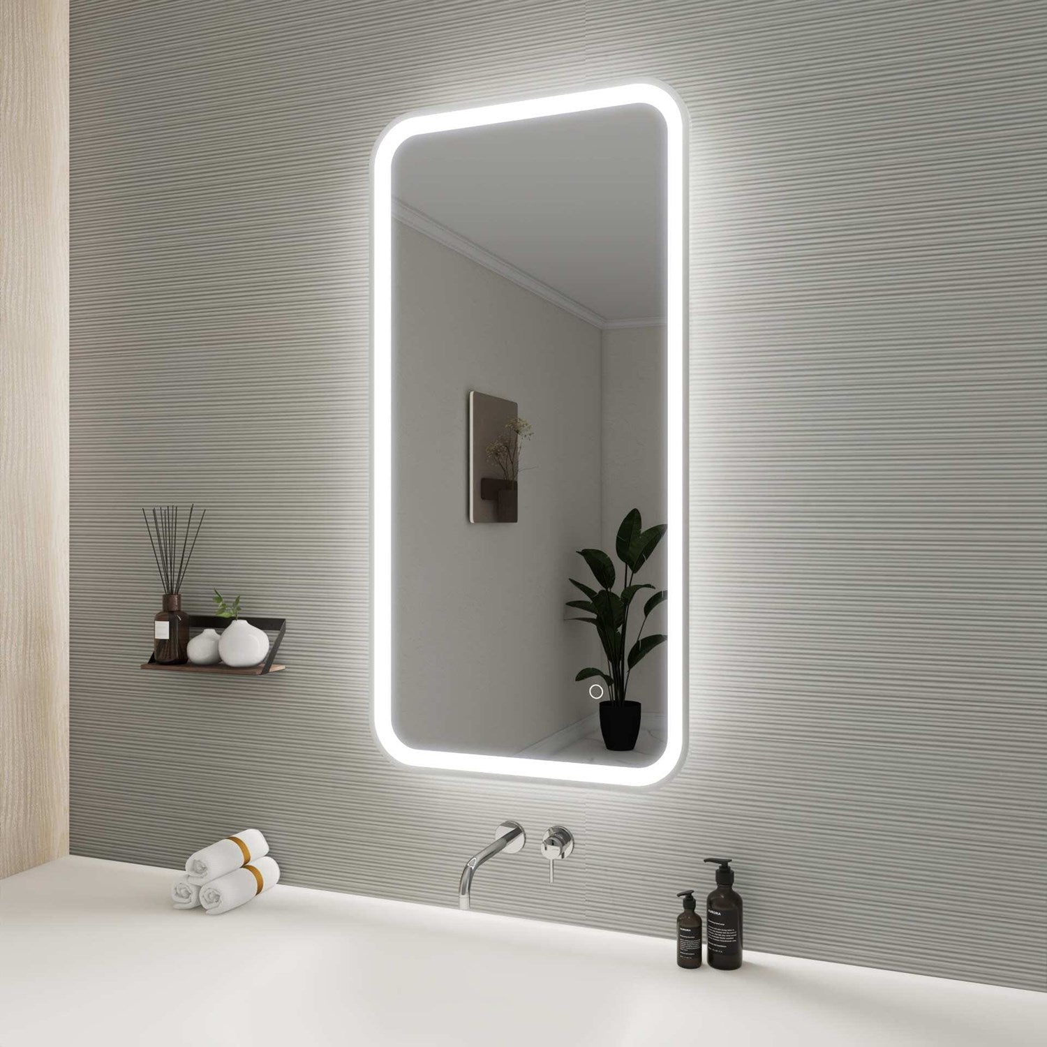 40 Inch Rectangle Led Front And Backlit Wall Mirror In Silver