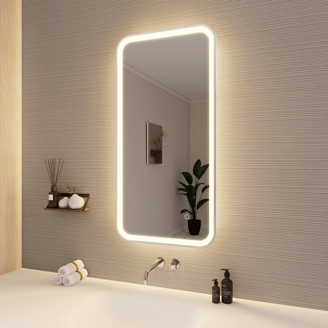 40 Inch Rectangle Led Front And Backlit Wall Mirror In Silver