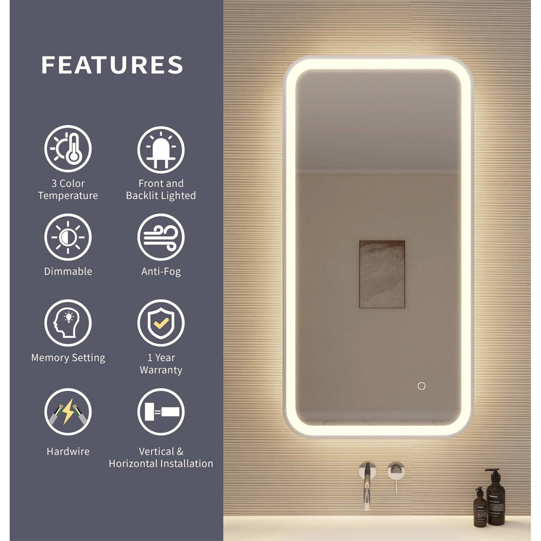 40 Inch Rectangle Led Front And Backlit Wall Mirror In Silver