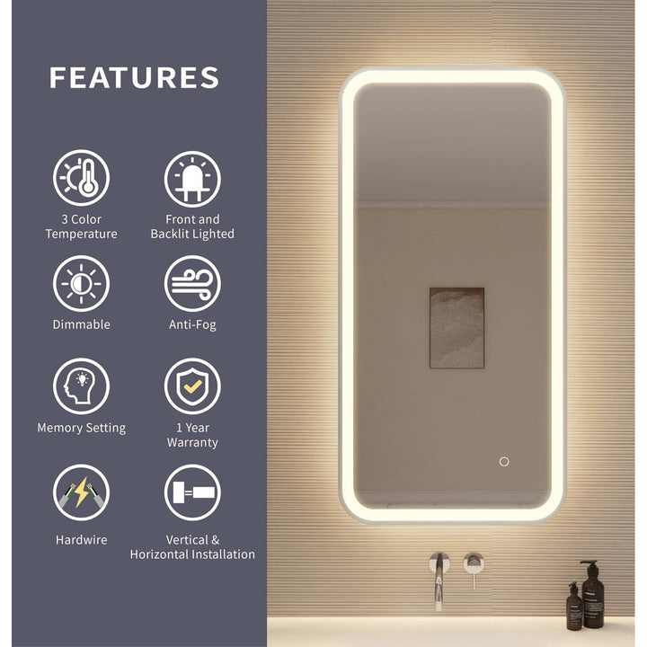 40 Inch Rectangle Led Front And Backlit Wall Mirror In Silver