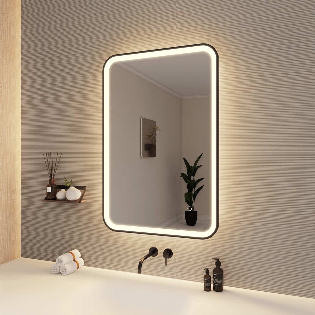 36 Inch Rectangle Led Front And Backlit Wall Mirror In Black