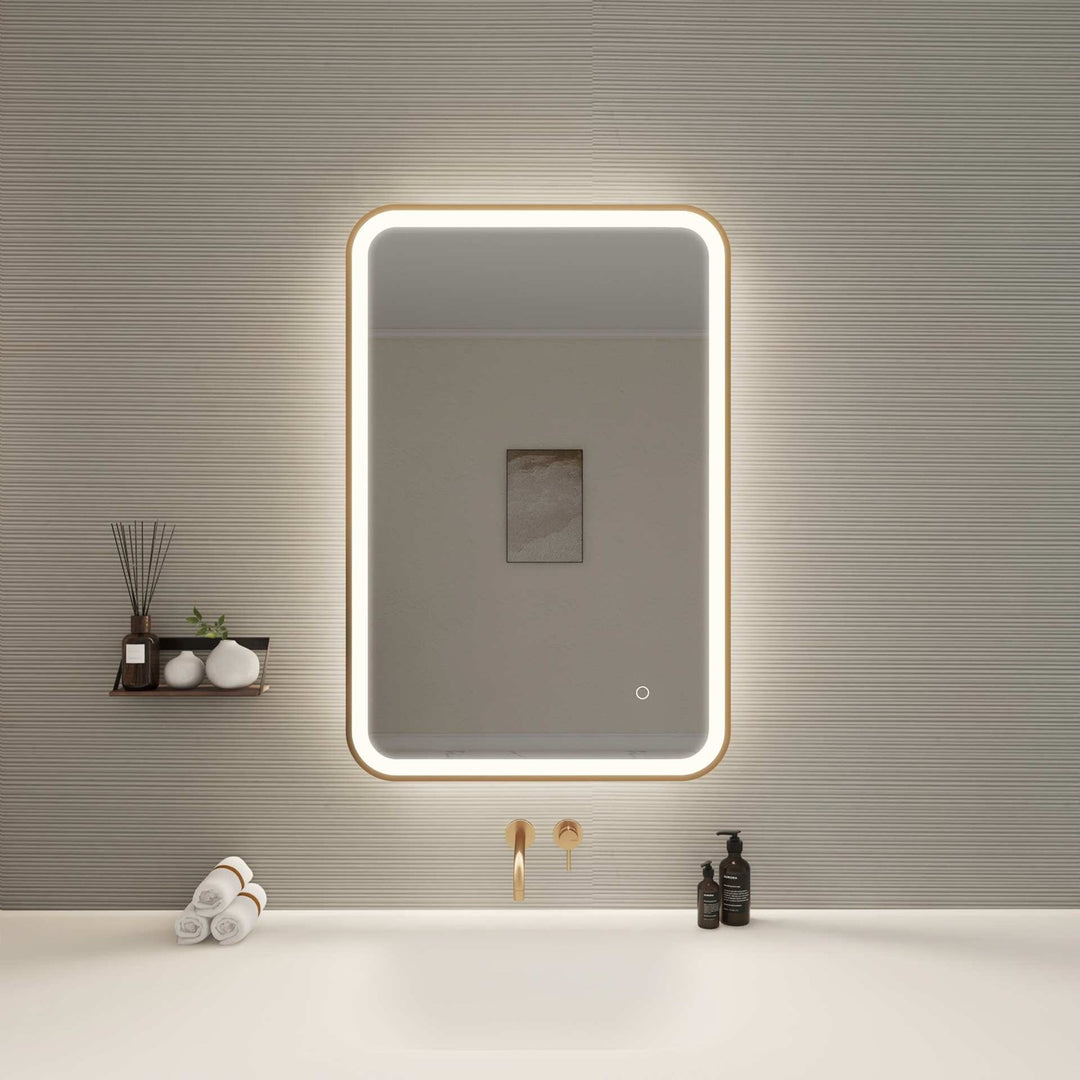 36 Inch Rectangle Led Front And Backlit Wall Mirror In Satin Gold
