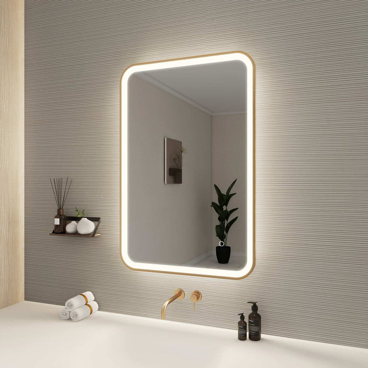 36 Inch Rectangle Led Front And Backlit Wall Mirror In Satin Gold