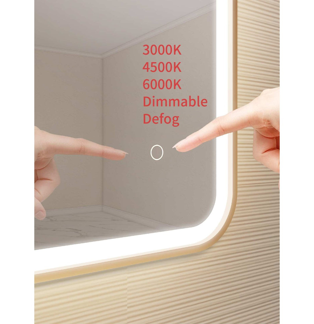 36 Inch Rectangle Led Front And Backlit Wall Mirror In Satin Gold