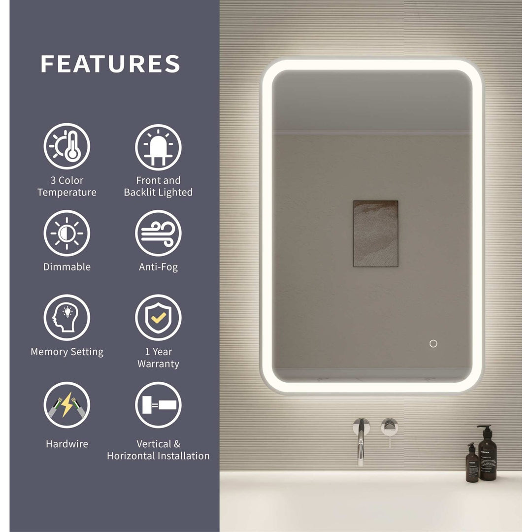 36 Inch Rectangle Led Front And Backlit Wall Mirror In Silver