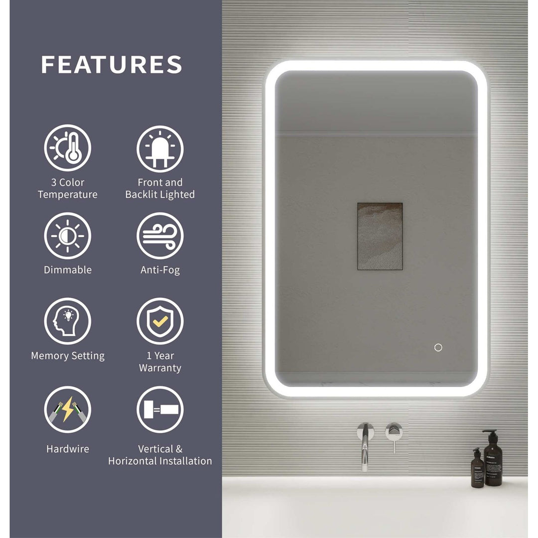 36 Inch Rectangle Led Front And Backlit Wall Mirror In Silver