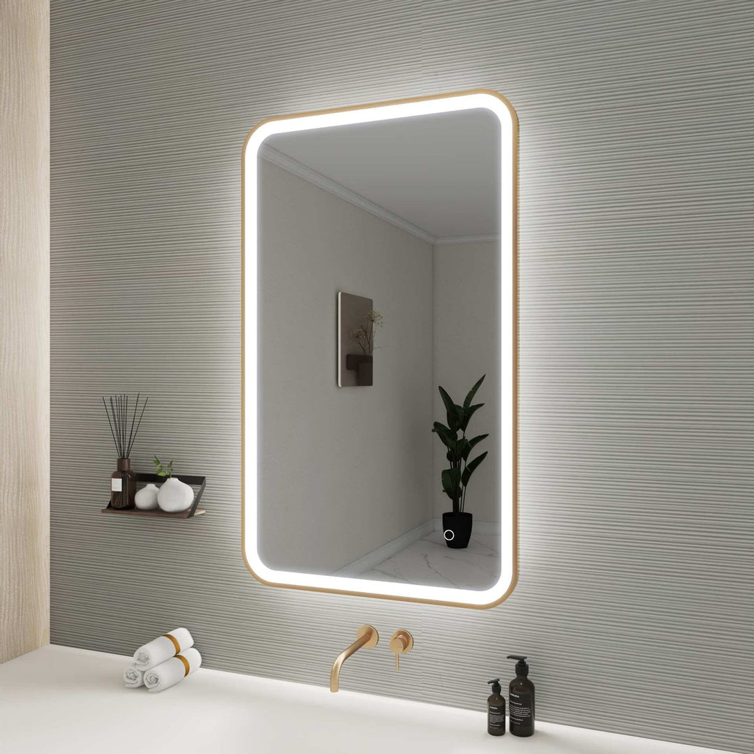 40 Inch Rectangle Led Front And Backlit Wall Mirror In Satin Gold