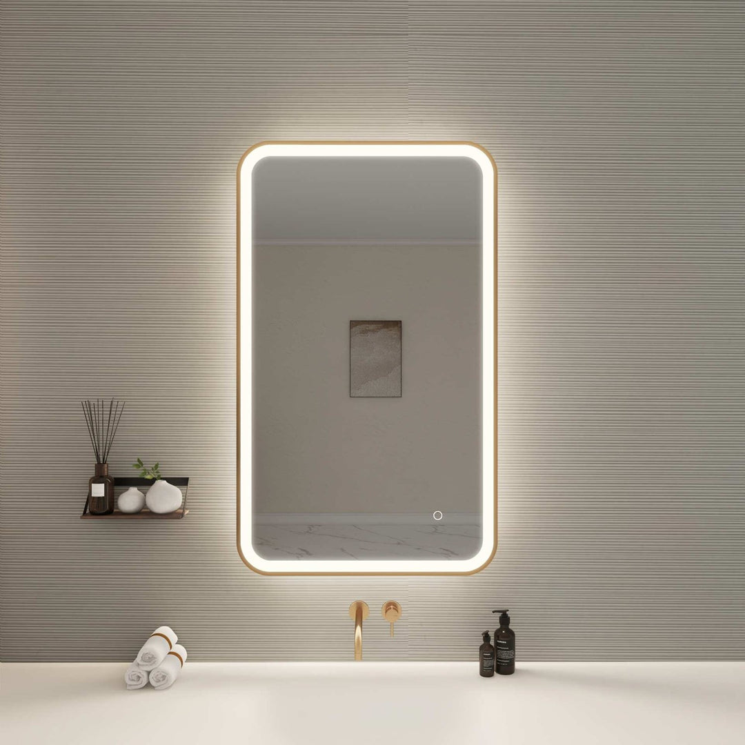 40 Inch Rectangle Led Front And Backlit Wall Mirror In Satin Gold