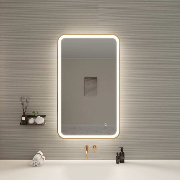 40 Inch Rectangle Led Front And Backlit Wall Mirror In Satin Gold