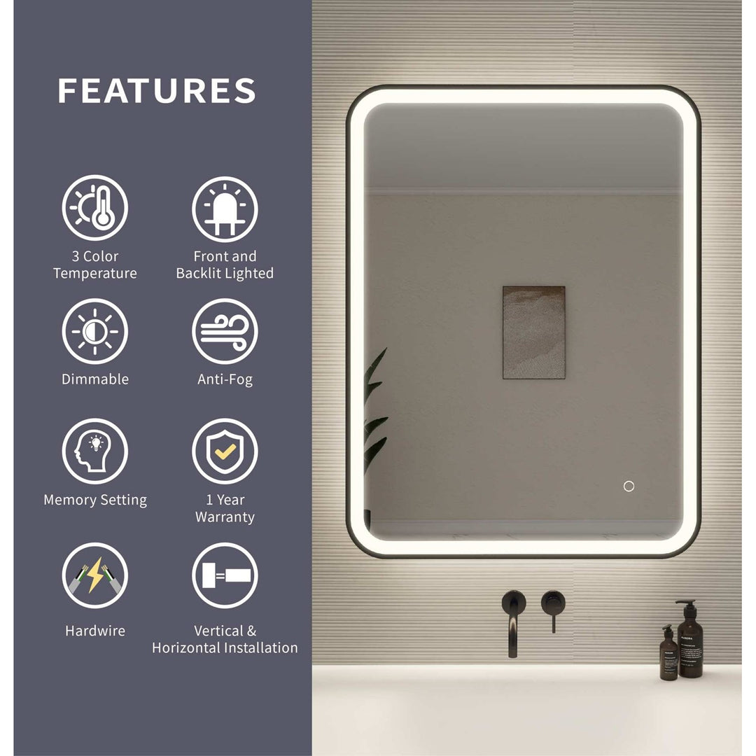 36 Inch Rectangle Led Front And Backlit Wall Mirror In Black