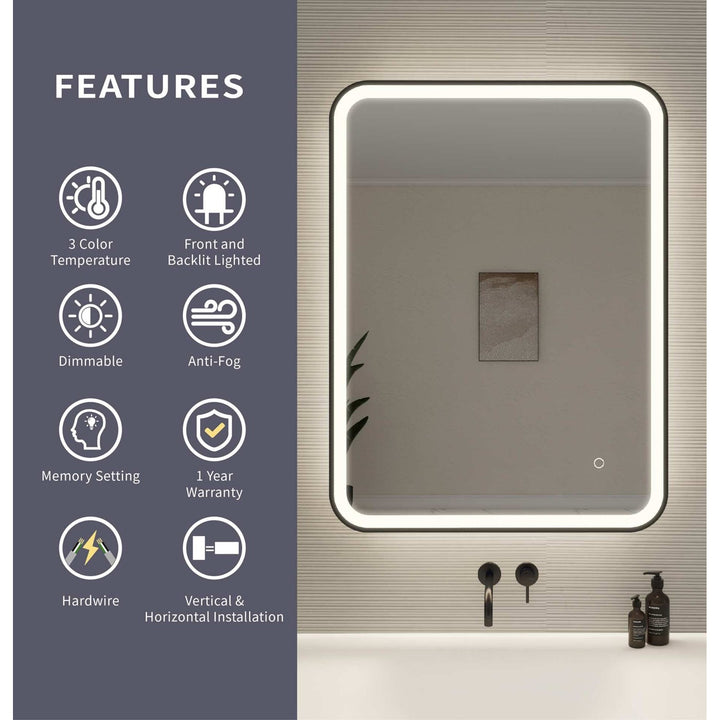 36 Inch Rectangle Led Front And Backlit Wall Mirror In Black