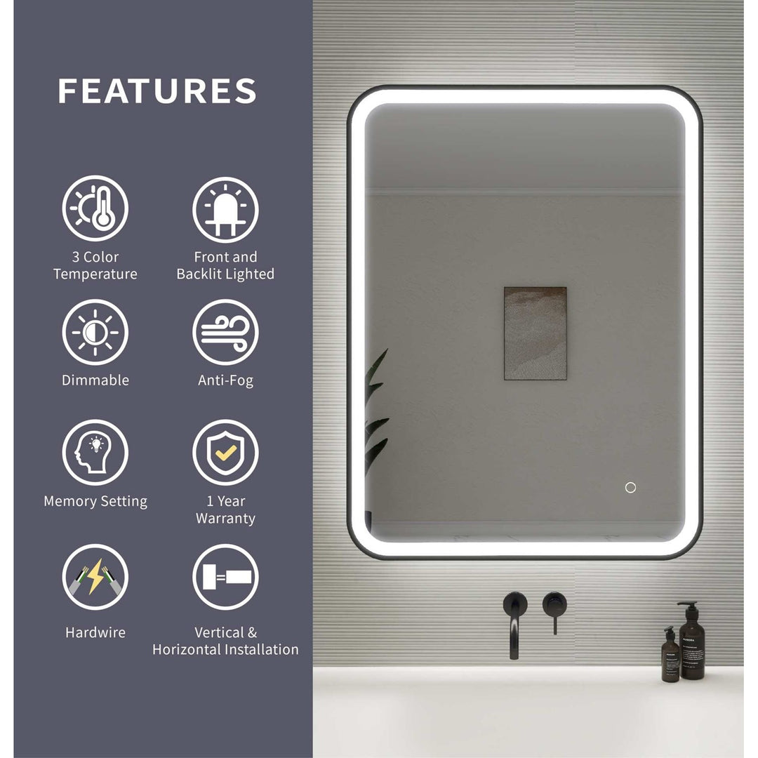 36 Inch Rectangle Led Front And Backlit Wall Mirror In Black