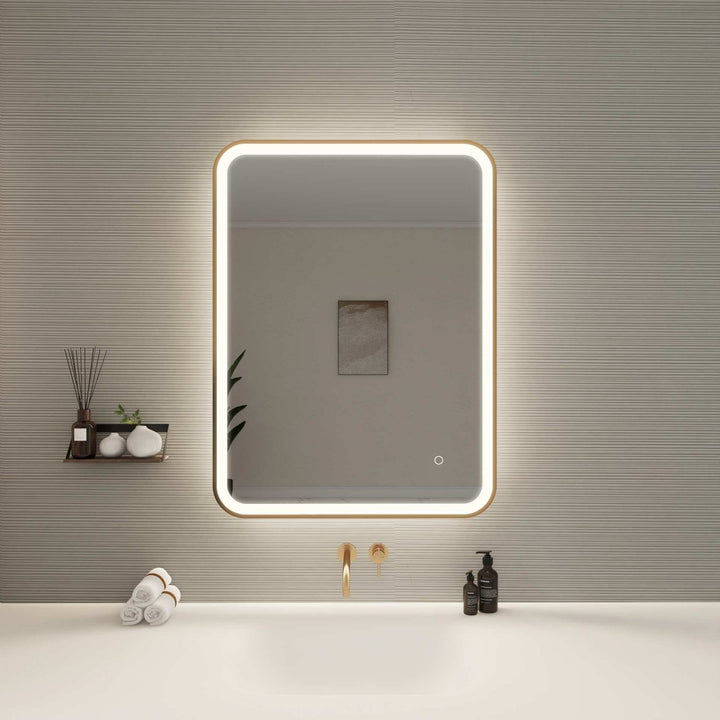 36 Inch Rectangle Led Front And Backlit Wall Mirror In Satin Gold