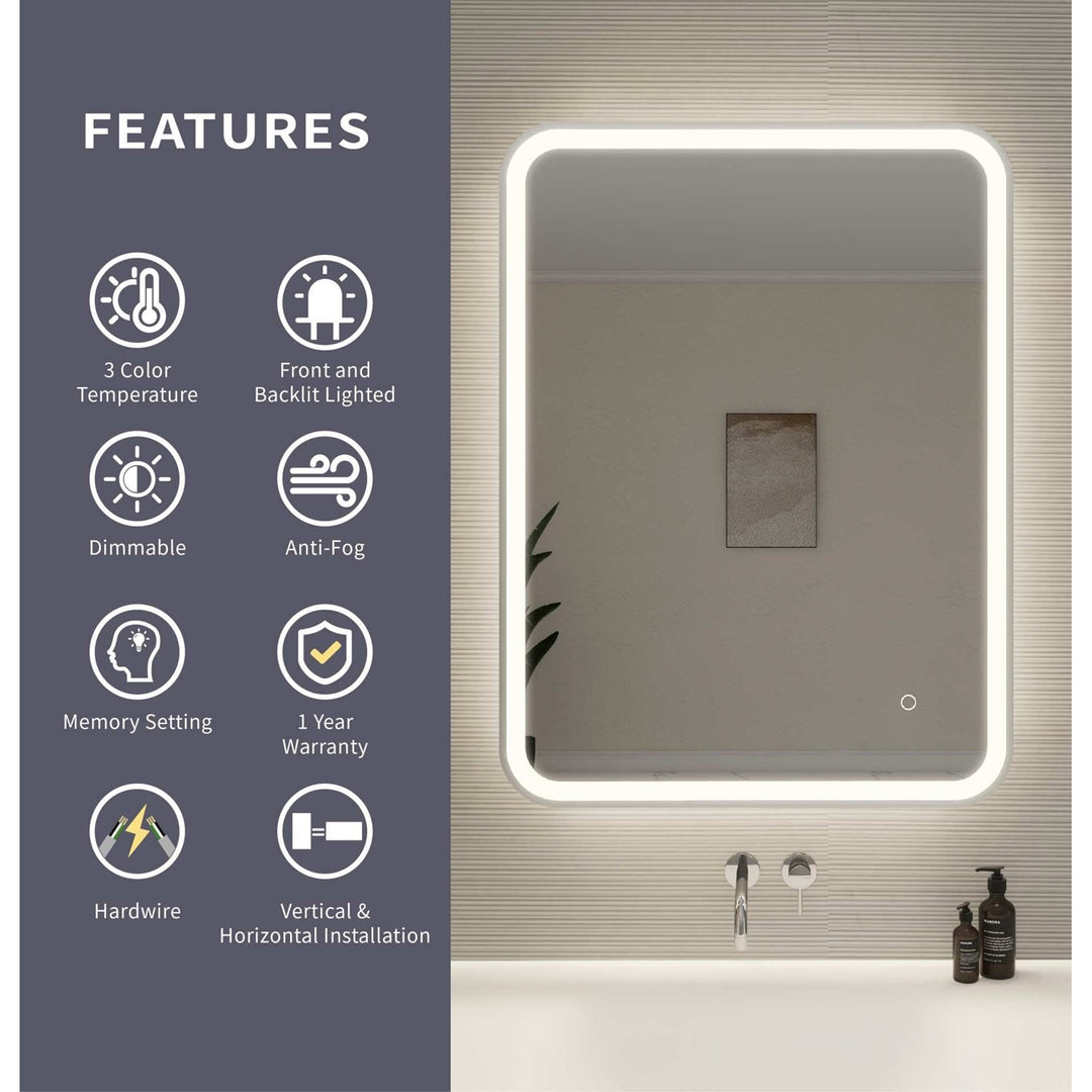 36 Inch Rectangle Led Front And Backlit Wall Mirror In Silver