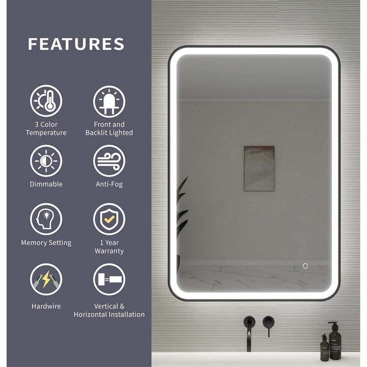 40 Inch Rectangle Led Front And Backlit Wall Mirror In Black