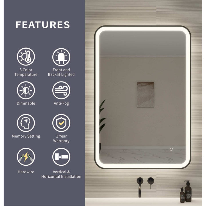 40 Inch Rectangle Led Front And Backlit Wall Mirror In Black