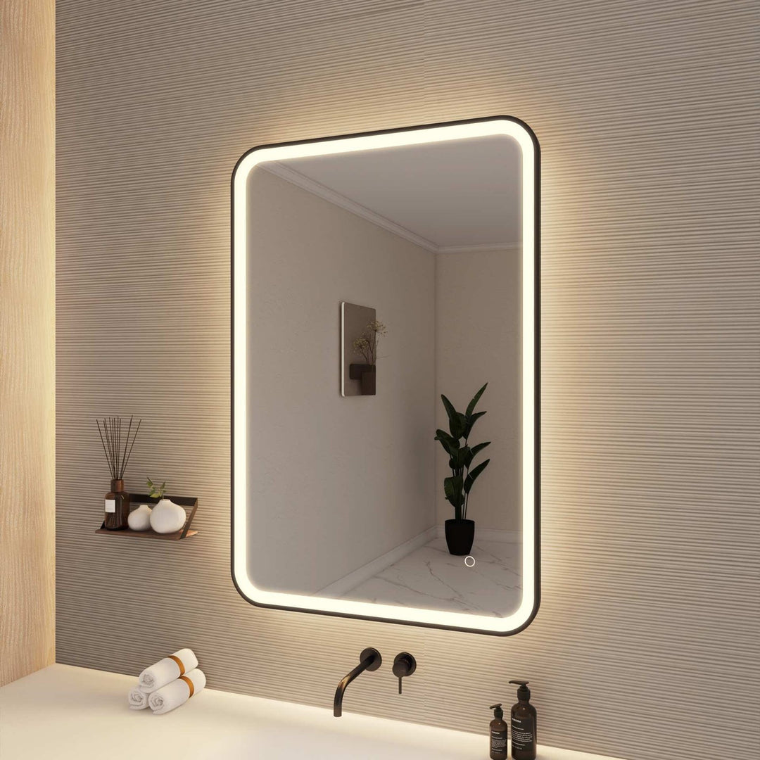 40 Inch Rectangle Led Front And Backlit Wall Mirror In Black