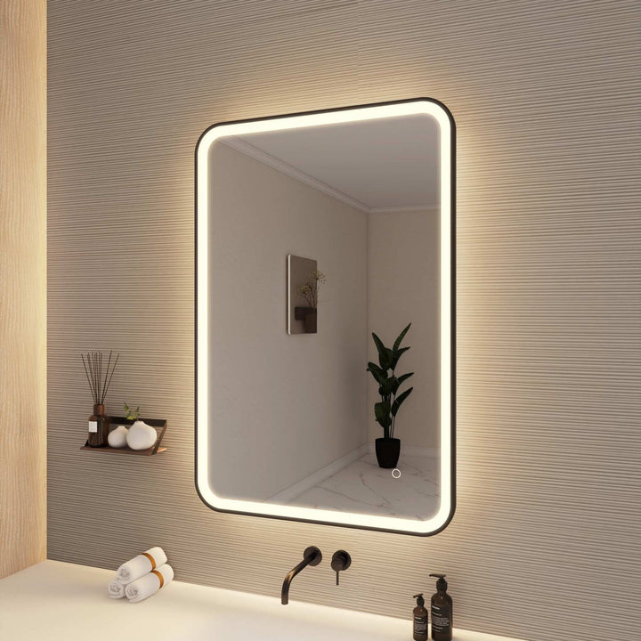 40 Inch Rectangle Led Front And Backlit Wall Mirror In Black