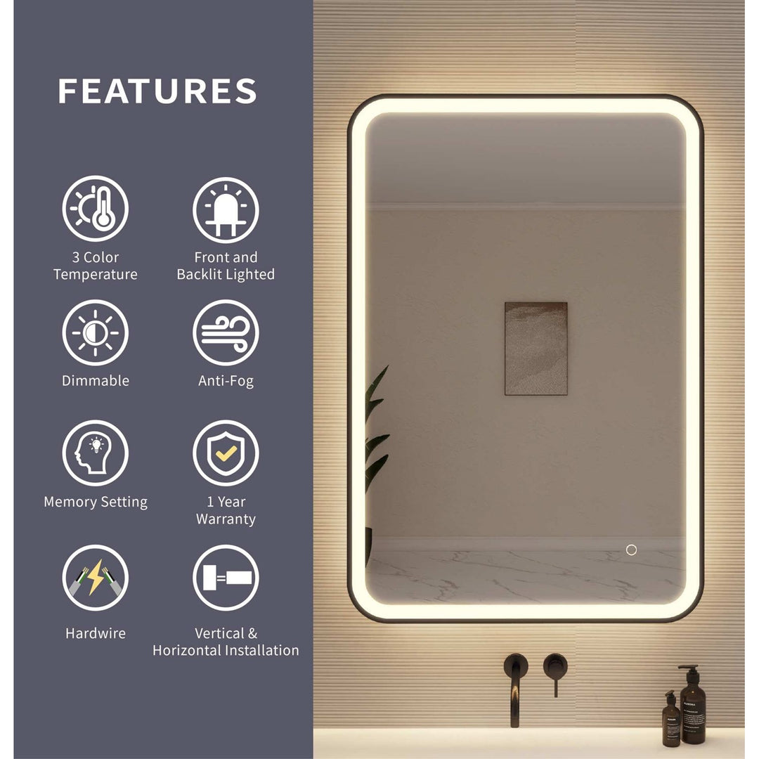 40 Inch Rectangle Led Front And Backlit Wall Mirror In Black