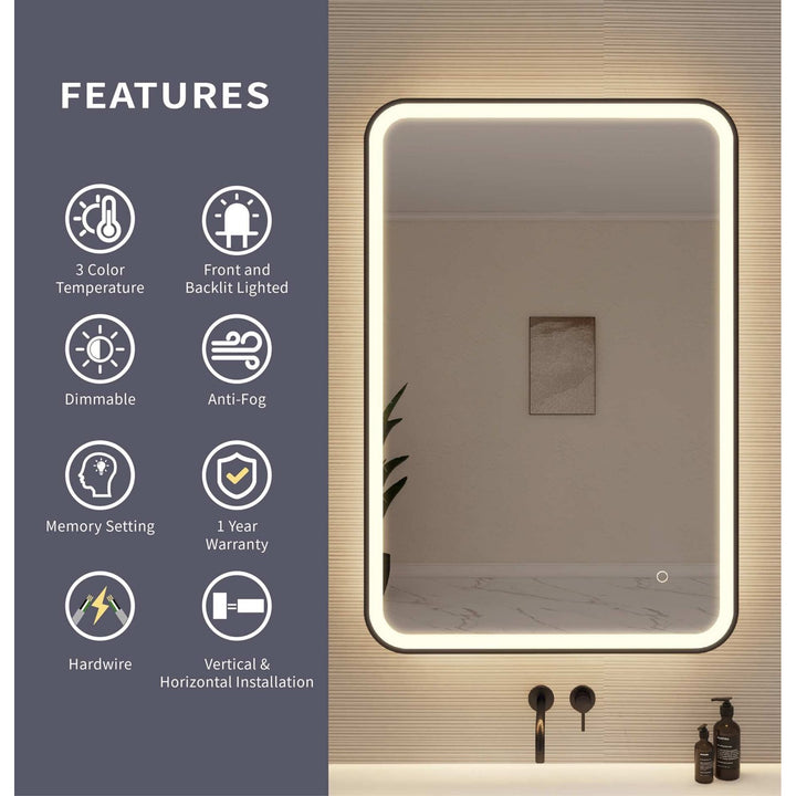 40 Inch Rectangle Led Front And Backlit Wall Mirror In Black
