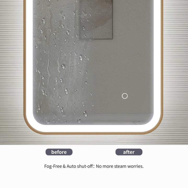 40 Inch Rectangle Led Front And Backlit Wall Mirror In Satin Gold