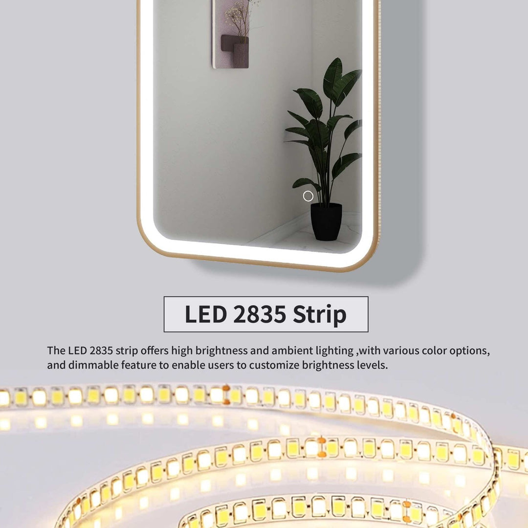 40 Inch Rectangle Led Front And Backlit Wall Mirror In Satin Gold