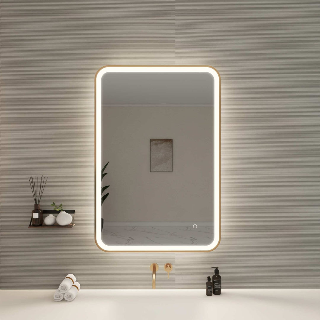 40 Inch Rectangle Led Front And Backlit Wall Mirror In Satin Gold