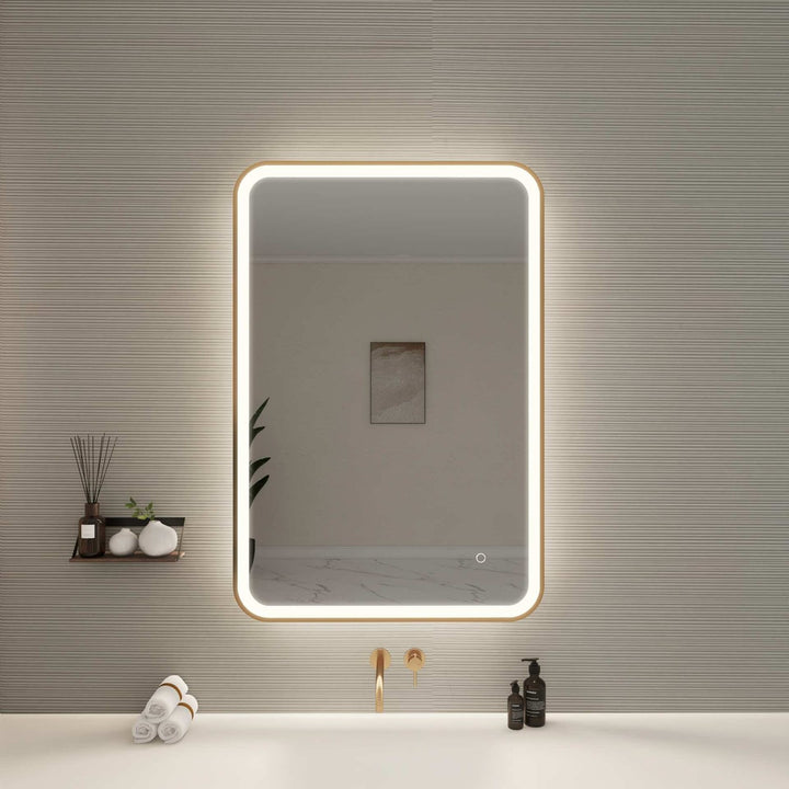 40 Inch Rectangle Led Front And Backlit Wall Mirror In Satin Gold